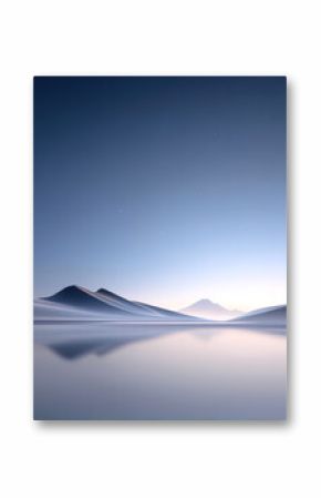 3D rendering of minimalist abstract landscape of mountains, lakes and lakes