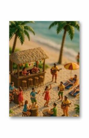 Miniature beach party scene