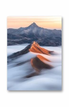 Golden Hour Light on Misty Mountain Peaks