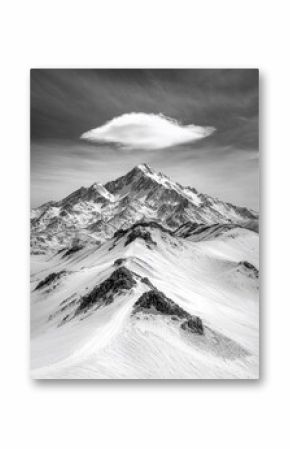 Grayscale Mountain Peak Under a Cloudy Sky