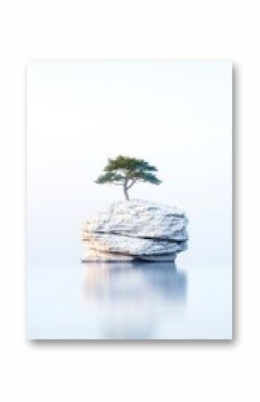 Single Tree on a Tiny Pale Rock Island in Calm Water