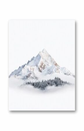 Snowy Mountain Peak with Forest Base