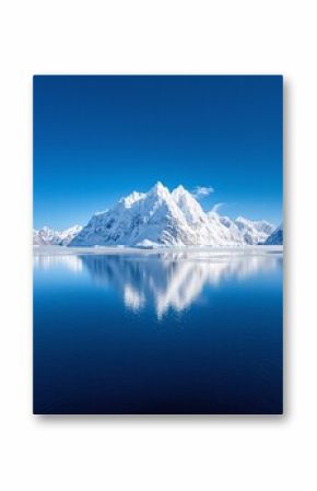 Snowy Mountain Peak Reflected in Still Blue Water Under Starry Night Sky