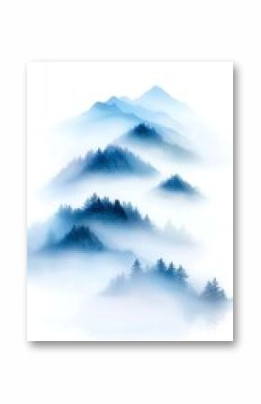 Misty Blue Mountainscape: A Serene Watercolor Painting