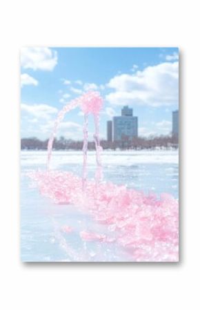 Pink Candy Meteor Crashing into Frozen Lake