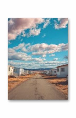 A stunning image of empty Mobile Home Park on a Rural Road.