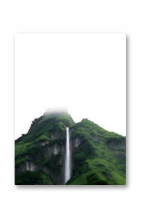 Lush Green Mountain with Waterfall Landscape Isolated On White Background