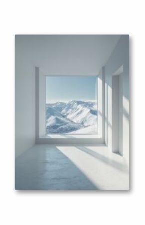 Big window in white room with beautiful snow mountain view