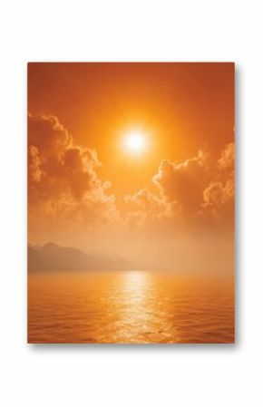 Dramatic UV Index Sky with Intense Sunlight Piercing Hazy Clouds Over Ocean - Climate Change Concept for Environmental Awareness and Global Warming Impact