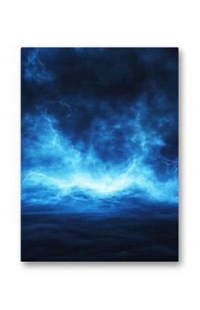 Realistic thunder light and blue smoke cloud bottom frame. Mysterious lightning glow border wide panoramic element