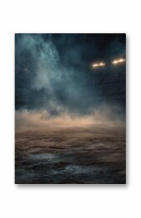 Stunning photo of empty arena large amount smoke rising from ground desolate rodeo.