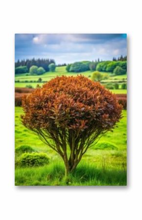Brown bush in the field with vibrant green leaves and strong stems
