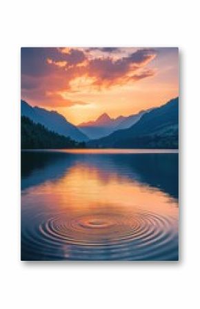 Serene sunset over a lake, ripples in the water