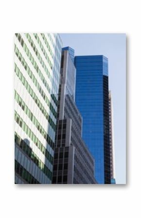 Three high-rise office towers are rising in flat design, showing concrete beams and glass panels