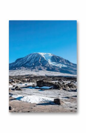 Kilimanjaro crater rim and glaciers under clear blue sky