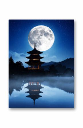 moon in the night with temple