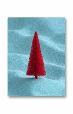 Scarlet miniature tree, surreal desert oasis dreams, whimsical Festivus celebration, contrasting azure sandscape, imaginative Festivus Holiday decor
