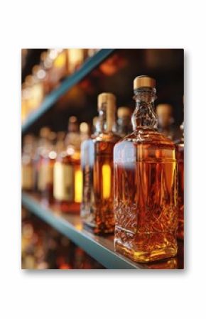 bottles of whiskey or bourbon on a liquor store shelf