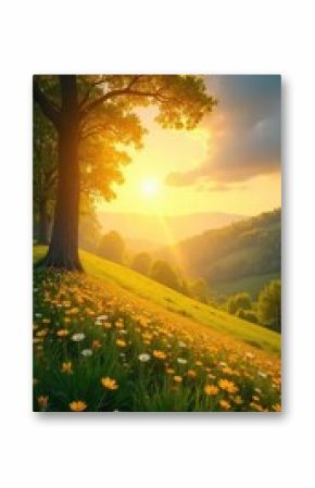 Serene landscape bathed in golden sunlight, symbolizing peace and blessings  perfect for concepts of faith, hope, and spiritual renewal , blessings of God, religious, divine