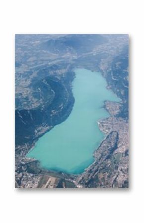 View of Bourget lake in Aix les Bains from the sky, France