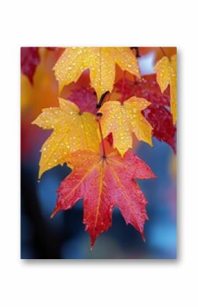 Vibrant Autumn Leaves With Rain Droplets in a Colorful Display During Fall