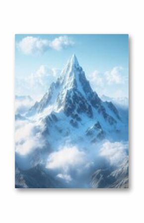 Majestic Snow-Capped Mountain Peak Rising Above Clouds in a Clear Blue Sky During Daytime