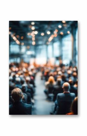 a blurred image capturing participants at a business conference