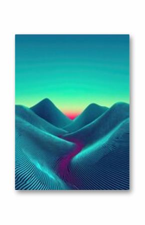 Neon-hued, stylized landscape with undulating ridges.  A vibrant, digital scene of mountains with teal, turquoise, and magenta hues.  