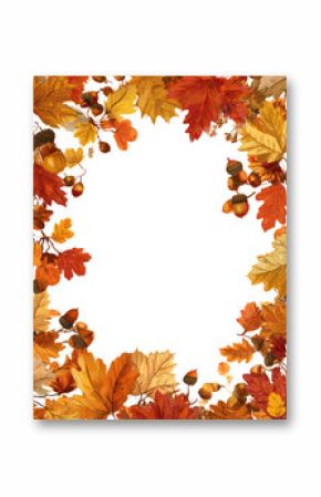Hand-drawn style autumn frame with falling maple leaves transparent background