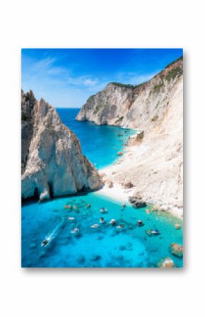 The beautiful beach of Mizithres at the west coast of Zakynthos island, Greece, with crystal clear sea during summer time