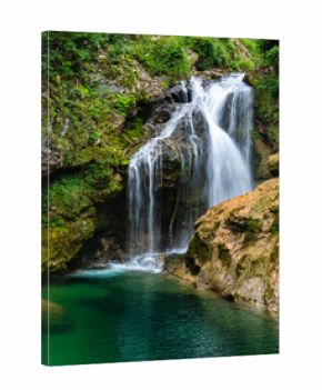 Scenic sight in the famous Vintgar Gorge, in Triglav National Park. Slovenia.
