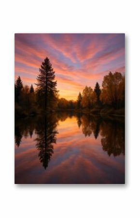 Serene sunset over tranquil lake.