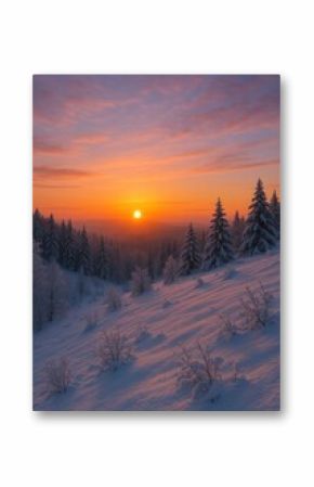 Serene winter sunset landscape.