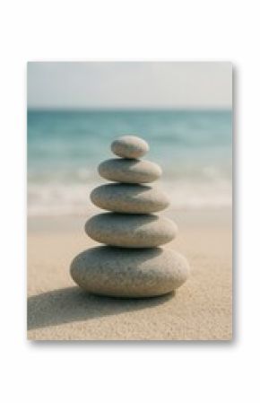 Serene balanced stones beach