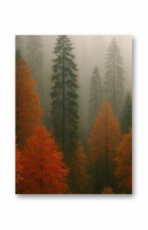 Misty forest with autumn colors.