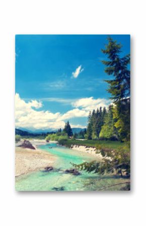 The Isar River winds its way through the valley in the Alps