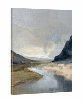 an oil painting of icelandic landscape, with muted colors