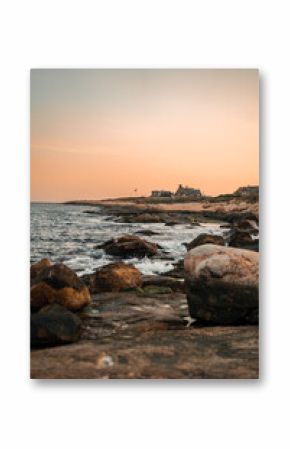 Coast of Providence, Rhode Island, USA. Sunsets on the beach near Newport in New England.