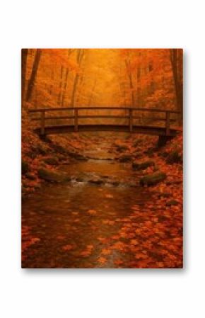 Serene autumn forest bridge scene.