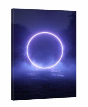 Mystical glowing circle portal with fog background