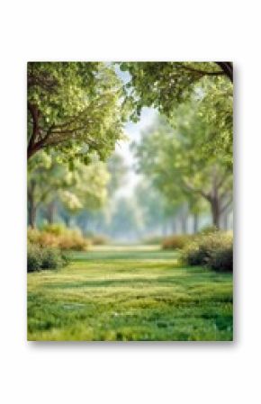 Serene Morning Light Illuminating Lush Green Grass in a Tranquil Garden Setting.