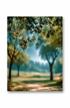 Beautiful Garden Pathway Lined With Trees and Vibrant Flowers During a Sunny Day.