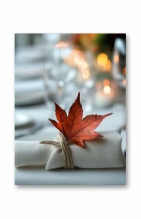Elegant Autumn Tabletop Setting With Leaf Decoration for Special Dining Occasion