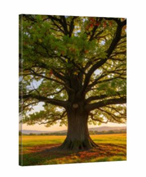 Majestic Oak: A colossal oak tree, a testament to time and nature's strength, stands tall in a vibrant landscape, with verdant leaves and intricate branches embracing the sky.