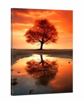 A tree on a flooded orange grass field nature outdoors plant.