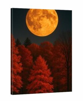 harvest moon above fall trees mobile wallpaper