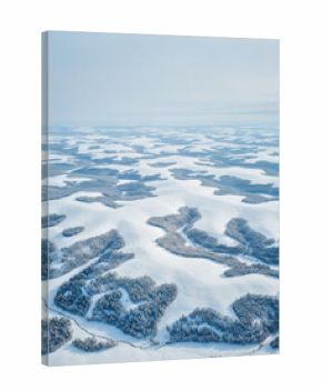 Breathtaking Aerial View of Snow-Covered Winter Landscape with Frosty Trees and Fields