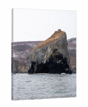 Babya rock in Avacha bay, Pacific ocean in spring