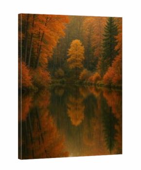 Serene autumn forest reflection