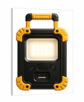 Portable LED floodlight with USB charging for remote job sites.